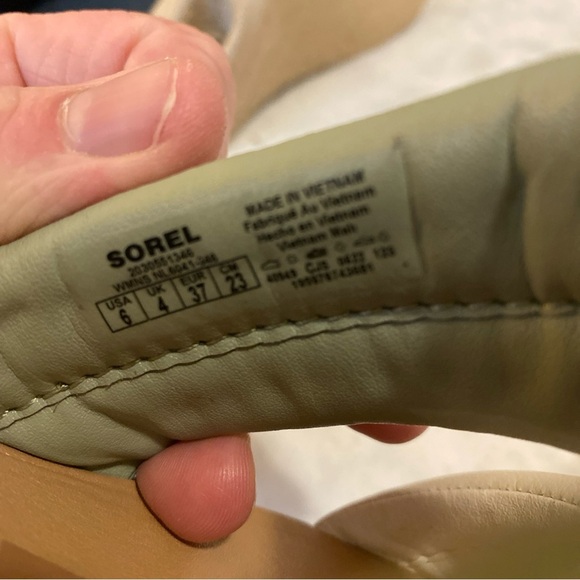 Sorel Ella II Puffer Slide Sandals Black Flat Sole Leather Cream & Green Size 6 - Picture 8 of 11